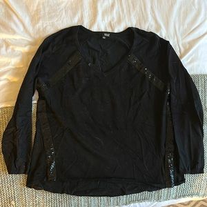Black sequined striped crew neck-Size L